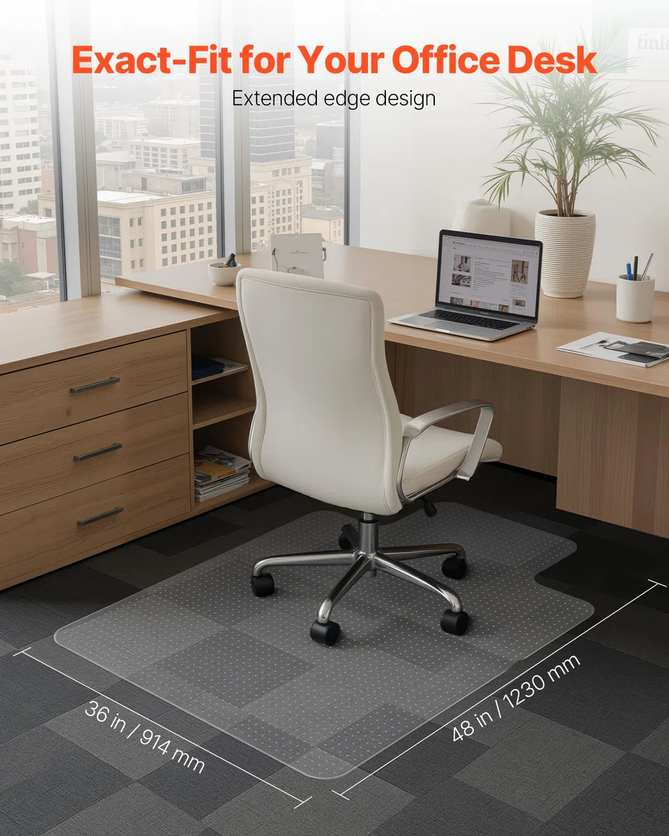 VEVOR Tappetino per Sedia con Bordo 1230 x 914 mm Tappeto Sedia Ufficio per Pavimenti in Moquette a Pelo Corto, Tappeto Protettivo Trasparente per Pavimenti in Plastica con Borchie, Facile da Pulire