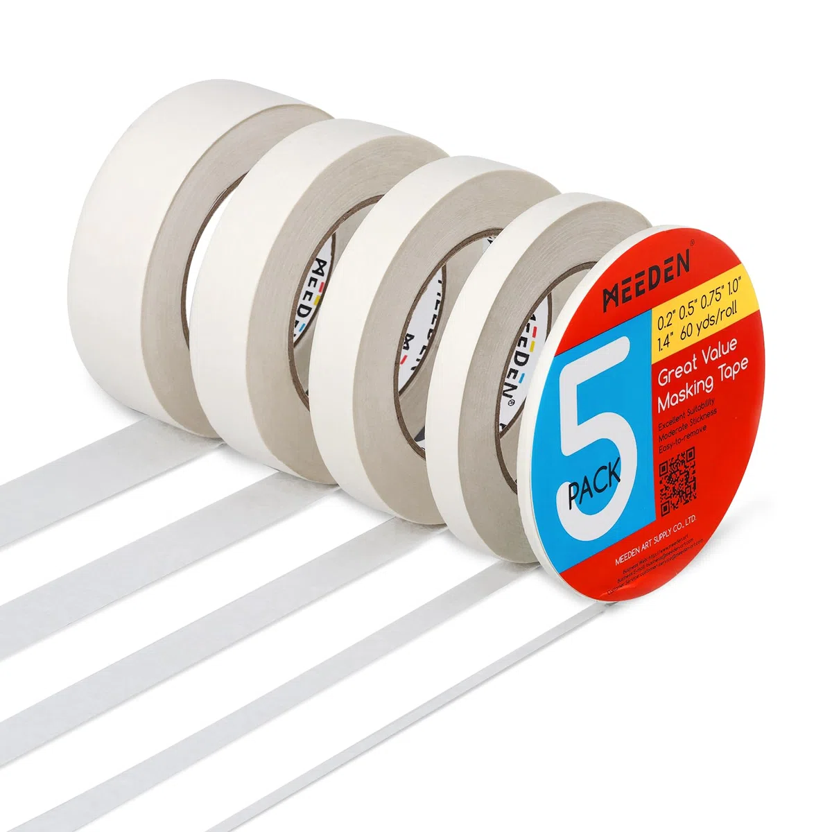 MEEDEN 5 confezioni di nastro adesivo bianco per artisti, nastro per mascheratura multidimensionale, nastro da pittore senza acidi per pittura, disegno e cornici