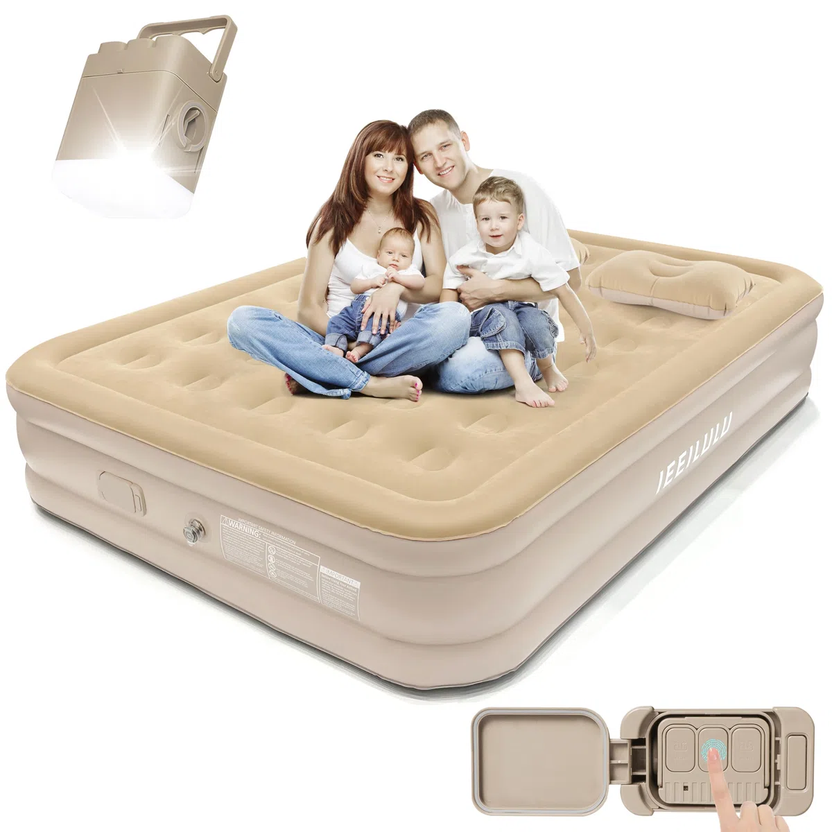 IEEILULU Materasso Gonfiabile Matrimoniale, Letto Gonfiabile Matrimoniale con Pompa Elettrica Integrata, Funzione Luce Notturna e Cuscino, Materasso Autogonfiabile per Campeggio o uso Domestico