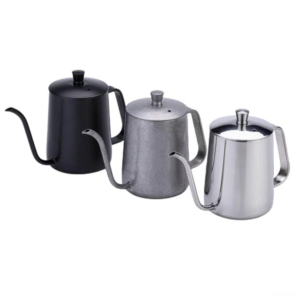 Caffettiere a collo di cigno, bollitore a collo di cigno in acciaio , con beccuccio stretto (argento, 600 ml)