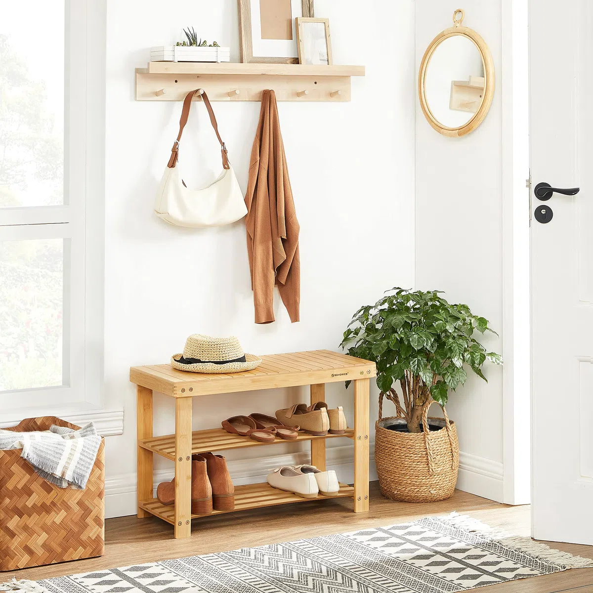 SONGMICS Panca Scarpiera a 3 Livelli, Scaffale per Scarpe, Mobile Portaoggetti, 70 x 28 x 45 cm, ideale per Ingresso, Bagno, Soggiorno e Corridoio LBS04N