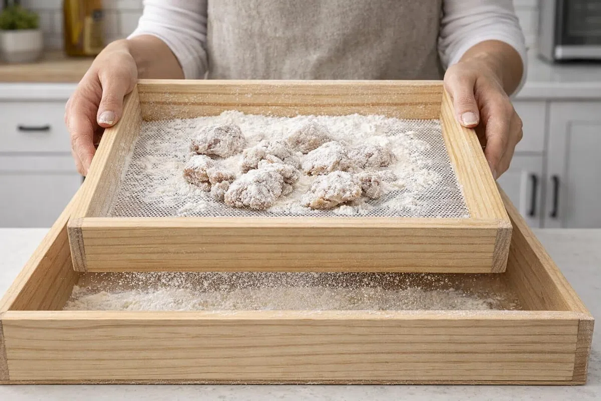 Setaccio con cassetto in Legno - Setaccio per Farina - Setaccio a Maglia Fine - Adatto per Setacciare Farina Cereali Zucchero Polenta