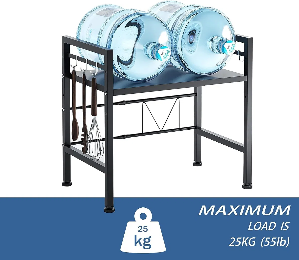 Mensola Microonde Estensibile, 2 Livelli Regolabile Scaffale, Acciaio Carbonio Ripiano Contatore Cucina Organizzatore 6 Ganci, Carico Pesante 60lbs (Nero)