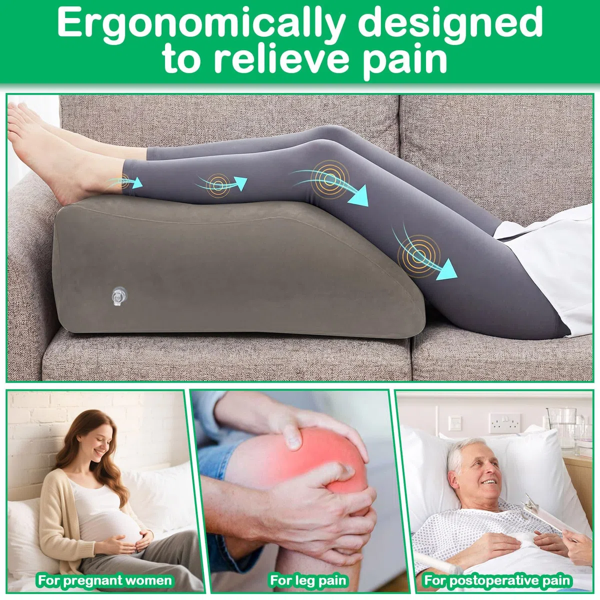 Cuscino Alza Gambe Gonfiabile per Tenere le Gambe Alte a Letto Cuscino a Cuneo per Dormire Riposo e Relax - Grigio
