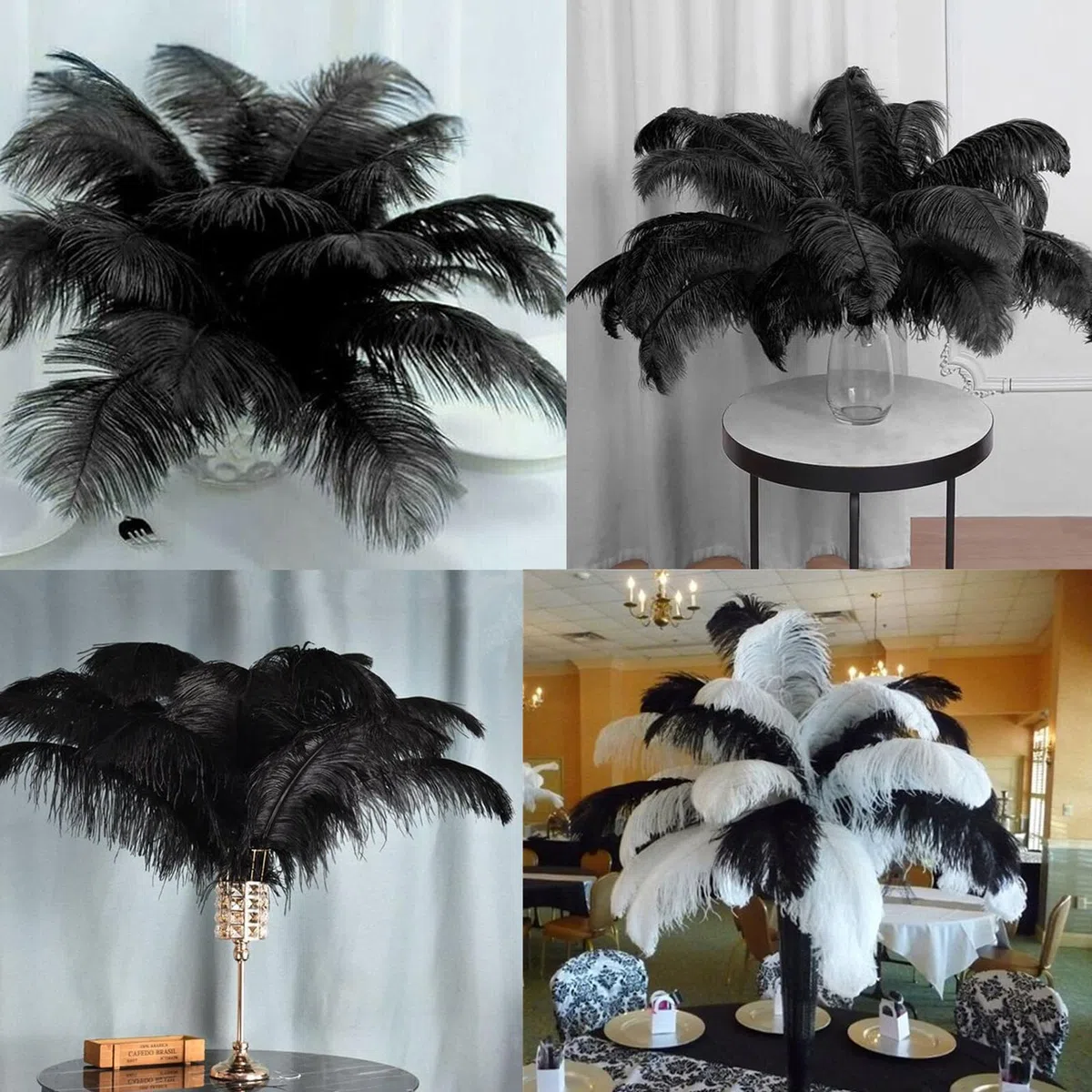 30 Pezzi Piume di Struzzo Decorative, per Abiti, la Decorazione Della Casa e Del Matrimonio, Vasi DIY, Lunghe (Nero)
