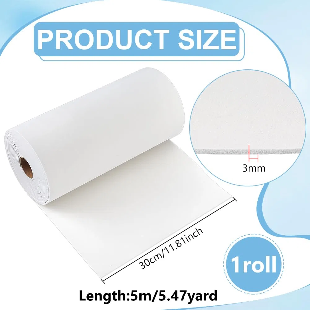 BENECREAT Rotolo di Schiuma A Rilievo per Ricamo 3D, 5 m X 30cm X 3mm, Rotolo di Schiuma Eva Bianca per Lavori di Ricamo, Progetti Fai da Te, Costumi Cosplay, Quilting, Cappelli, Cuscini, Borse