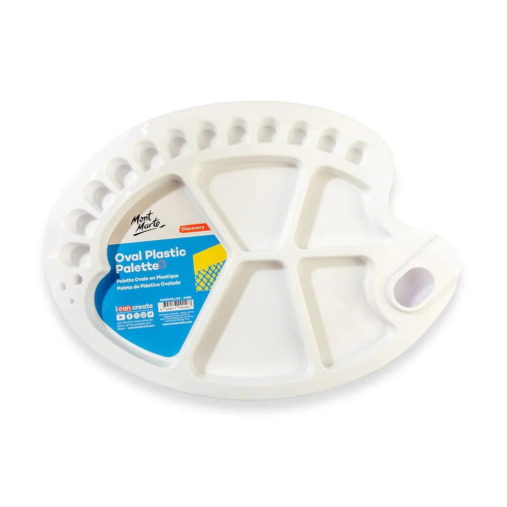 Mont Marte Tavolozza Pittura – Ovale – 34x25 cm – Paletta ideale per Artisti per Gouache, Pittura Acrilica e Acquerelli – Tavolozza di Pittura con un totale di 17 Pozzi di Miscelazione