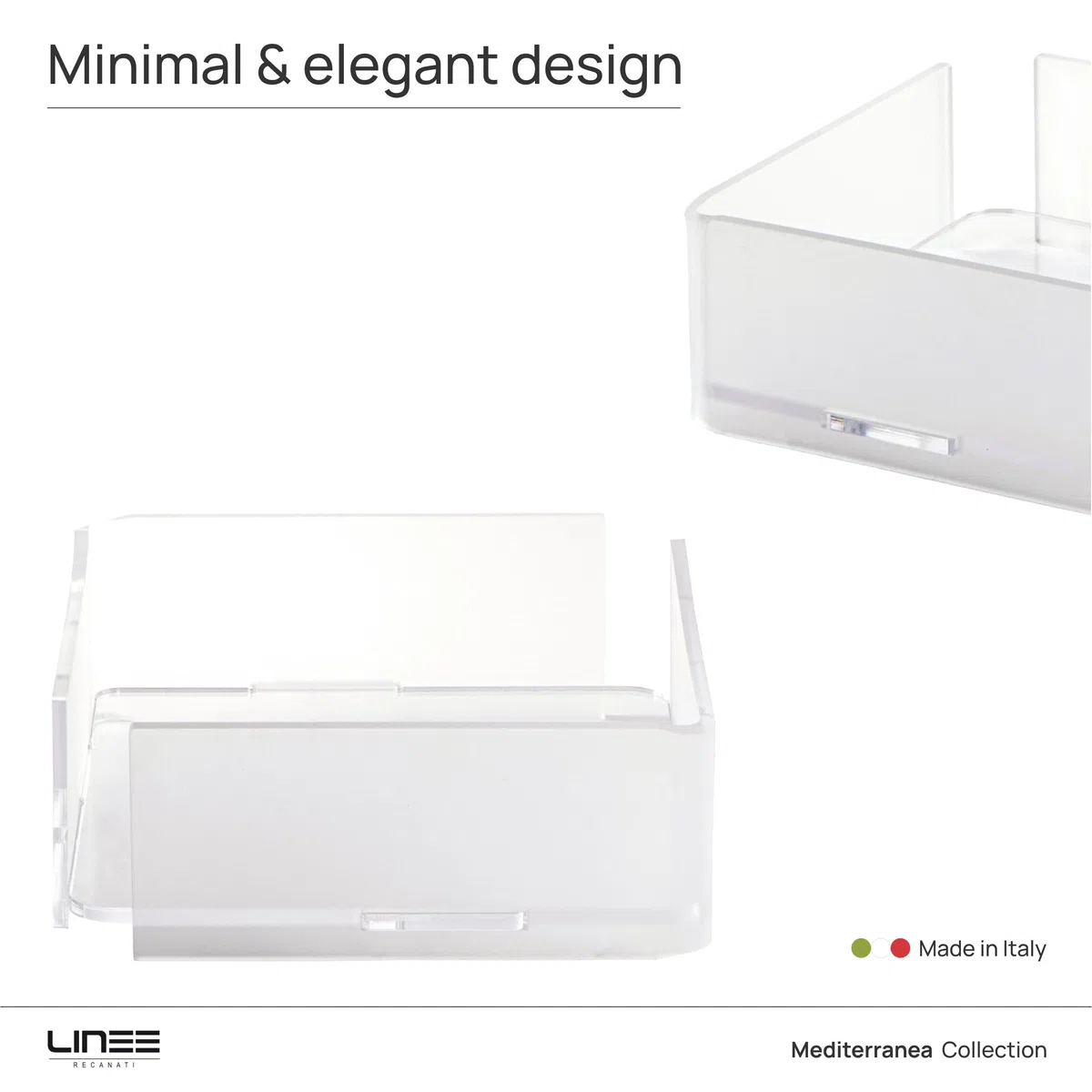 LINEE Recanati MEDITERRANEA Porta Tovaglioli Orizzontale in PMMA 20x20x8 cm – Accessorio da Tavola Moderno – Design Elegante Made in Italy (Trasparente Satinato)