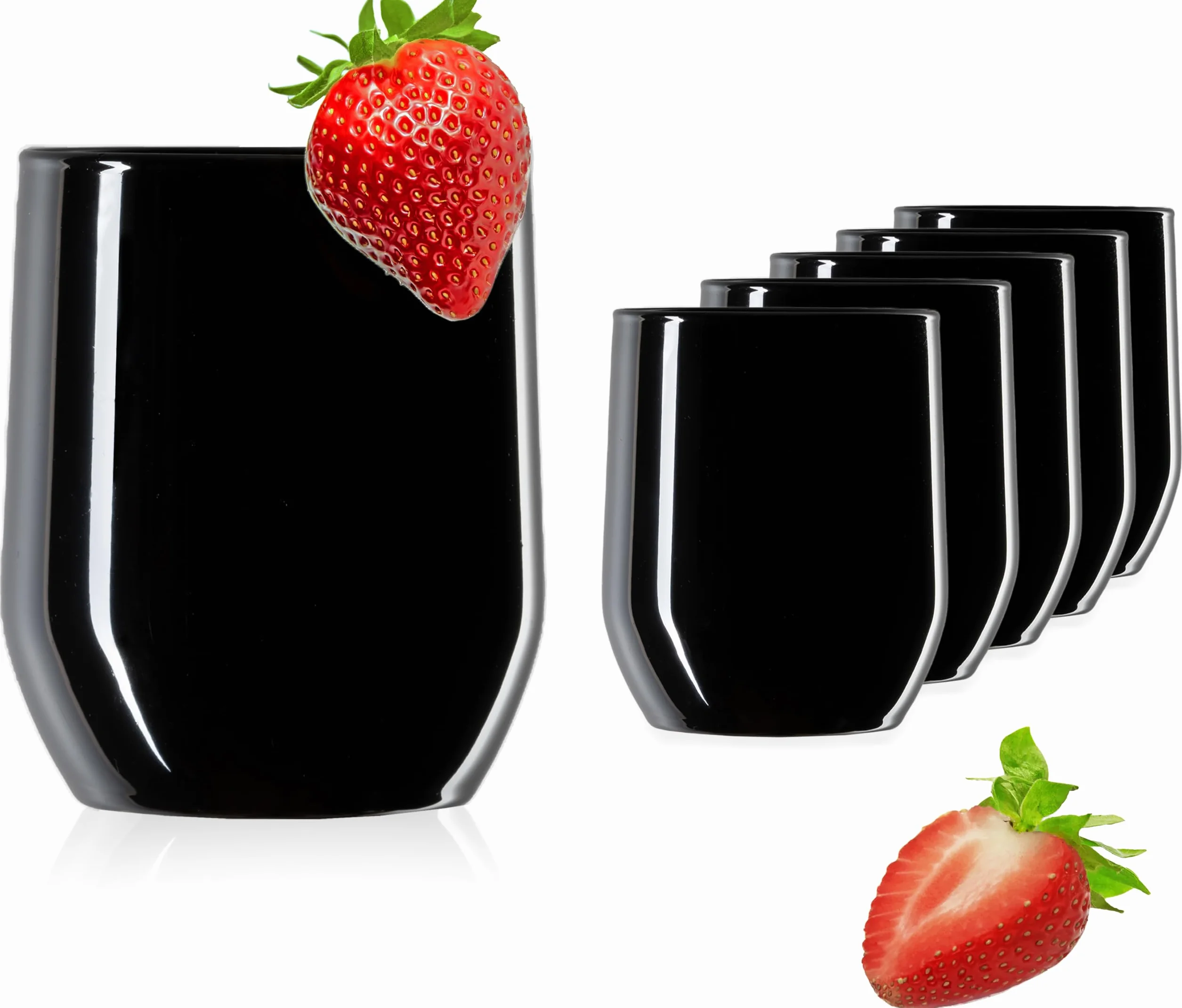 PLATINUX Bicchieri neri eleganti da 260 ml (max. 320 ml) in vetro, set da 6 bicchieri per acqua, succo di frutta, whisky