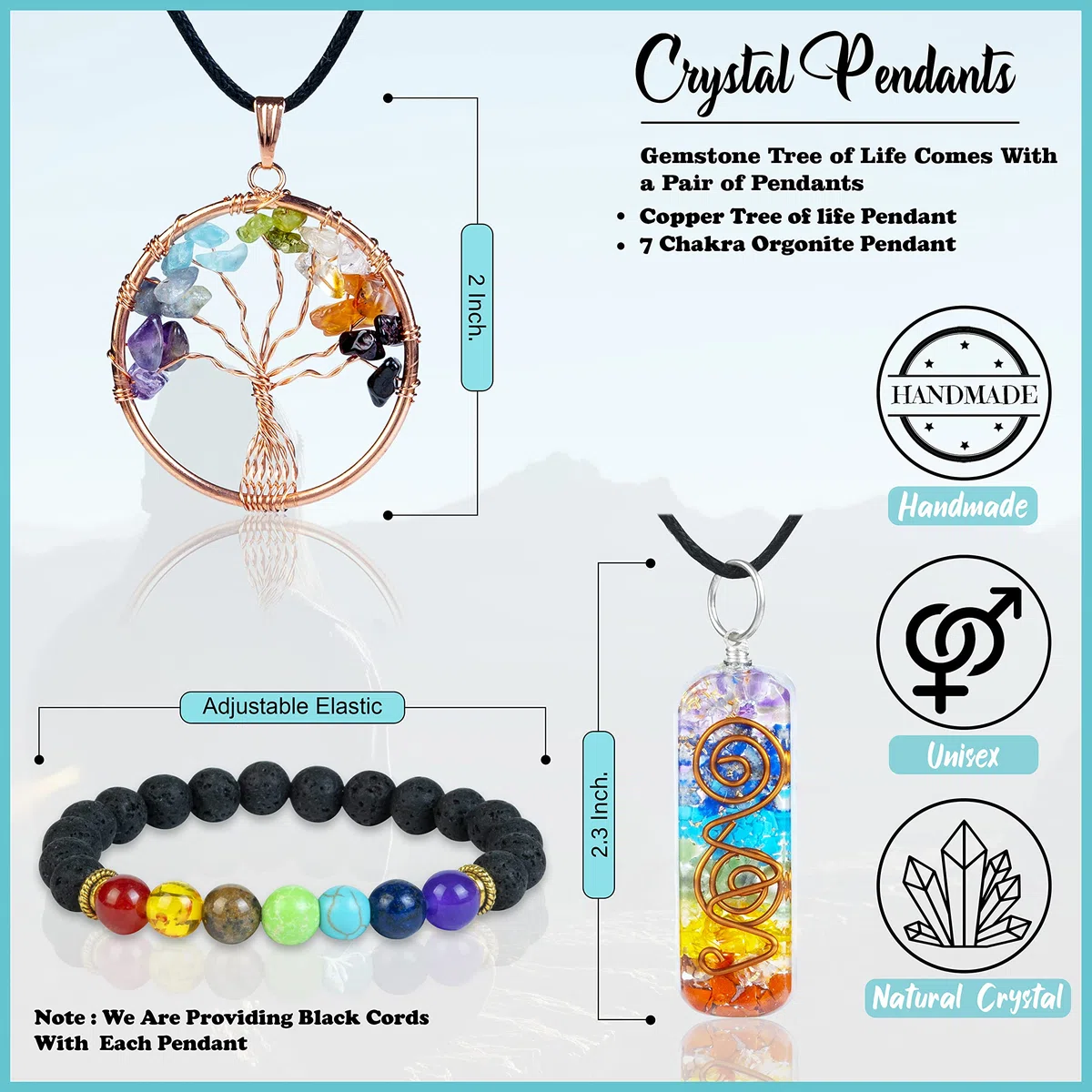 Crocon Albero della Vita con 7 chakra, braccialetto e 2 ciondoli in cristalli un pietre curative idea regalo per donne decor per la casa regali di compleanno per donne, regalo donna, mamma e sorella