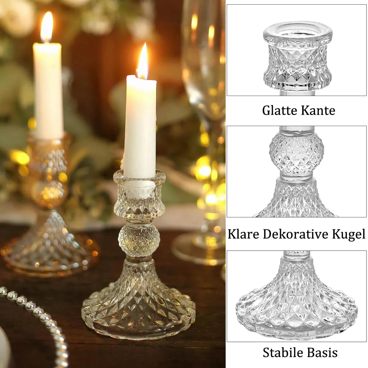 Portacandele in vetro trasparente, portacandele trasparenti per candelabri, 10 cm, portacandele in cristallo alto 10 cm, decorazione da tavolo per matrimoni, feste, cene, 6 pezzi