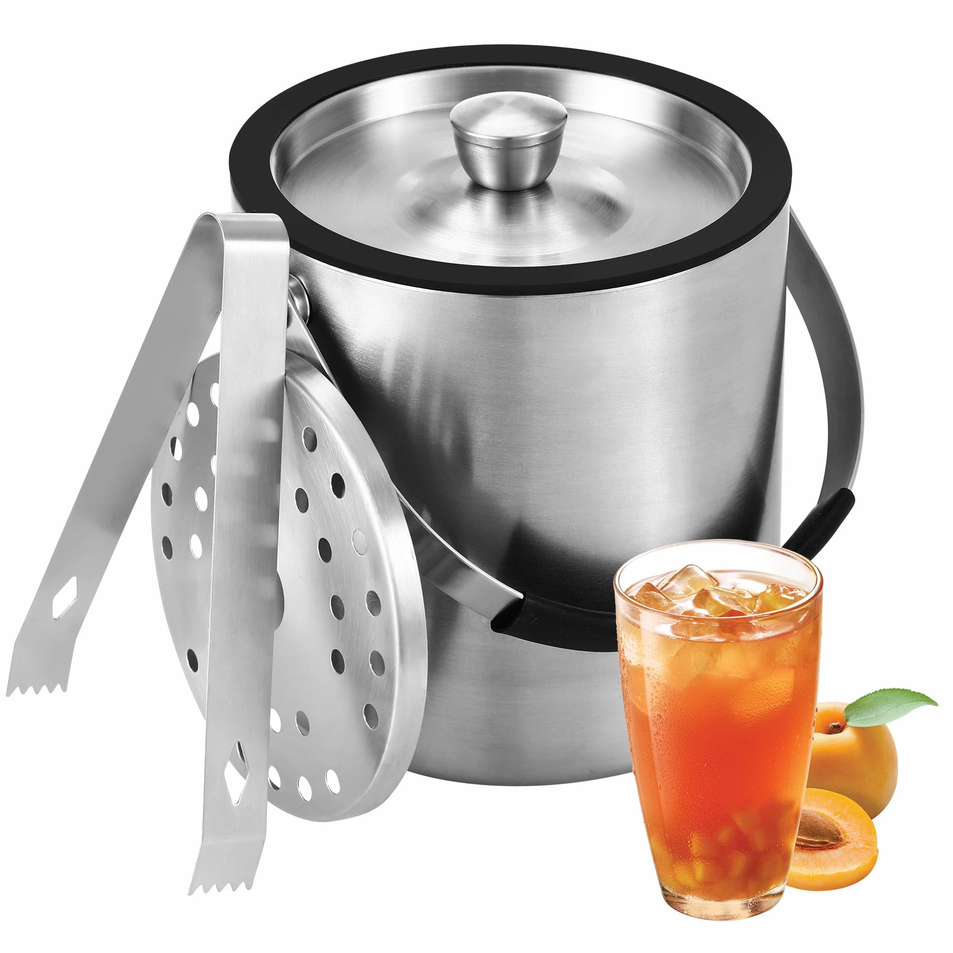 1.6 litri Secchiello Ghiaccio, Secchiello Ghiaccio In Acciaio Inox con Coperchio sigillante, Colino e pinze per Ghiaccio, Perfetto per cocktail Bar, Feste, Casa