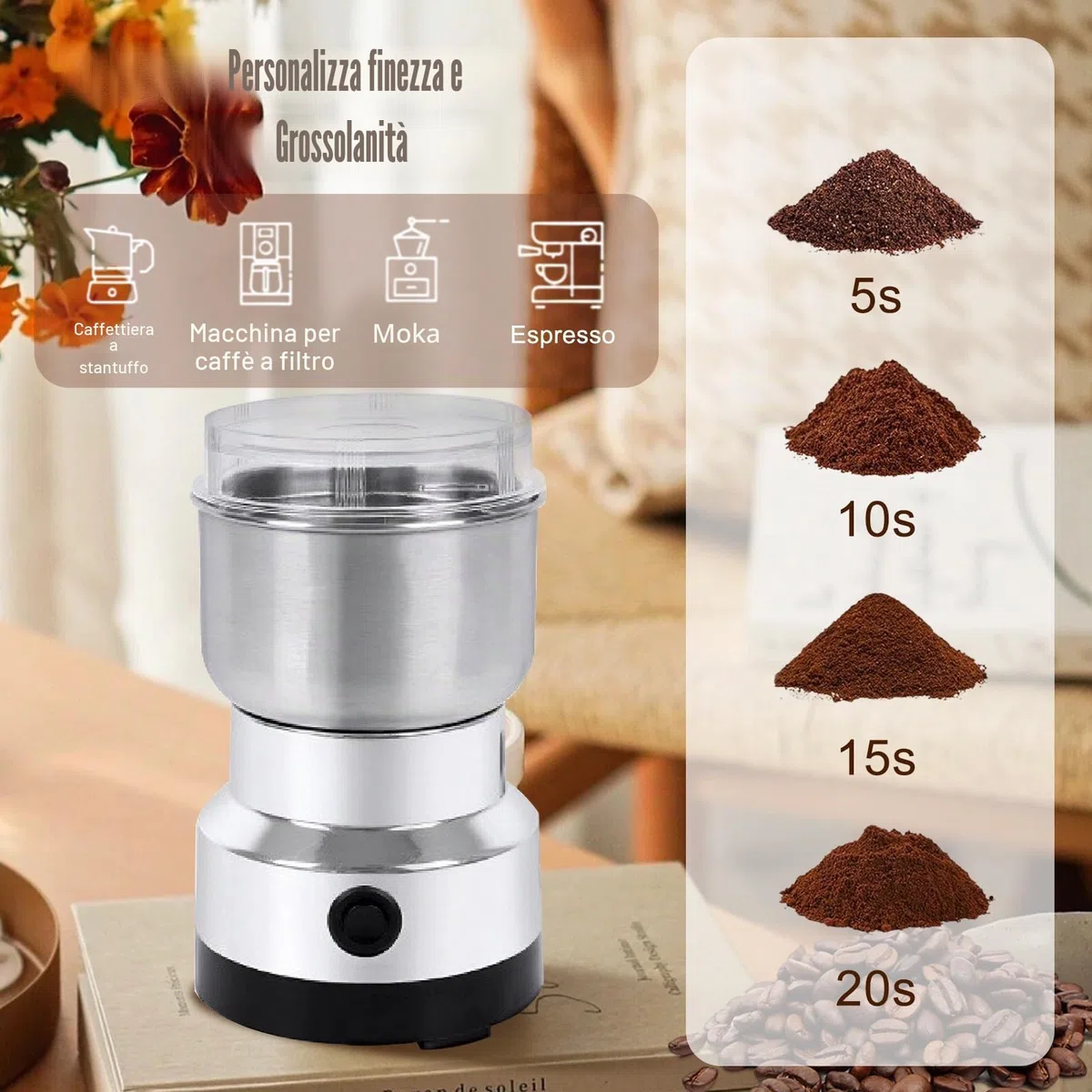 Mulino elettrico per cereali spezie superfine mulino smash macchina mulino elettrico mini mulino imbuto robot da cucina per cereali noci spezie chicchi di caffè cereali riso 300g