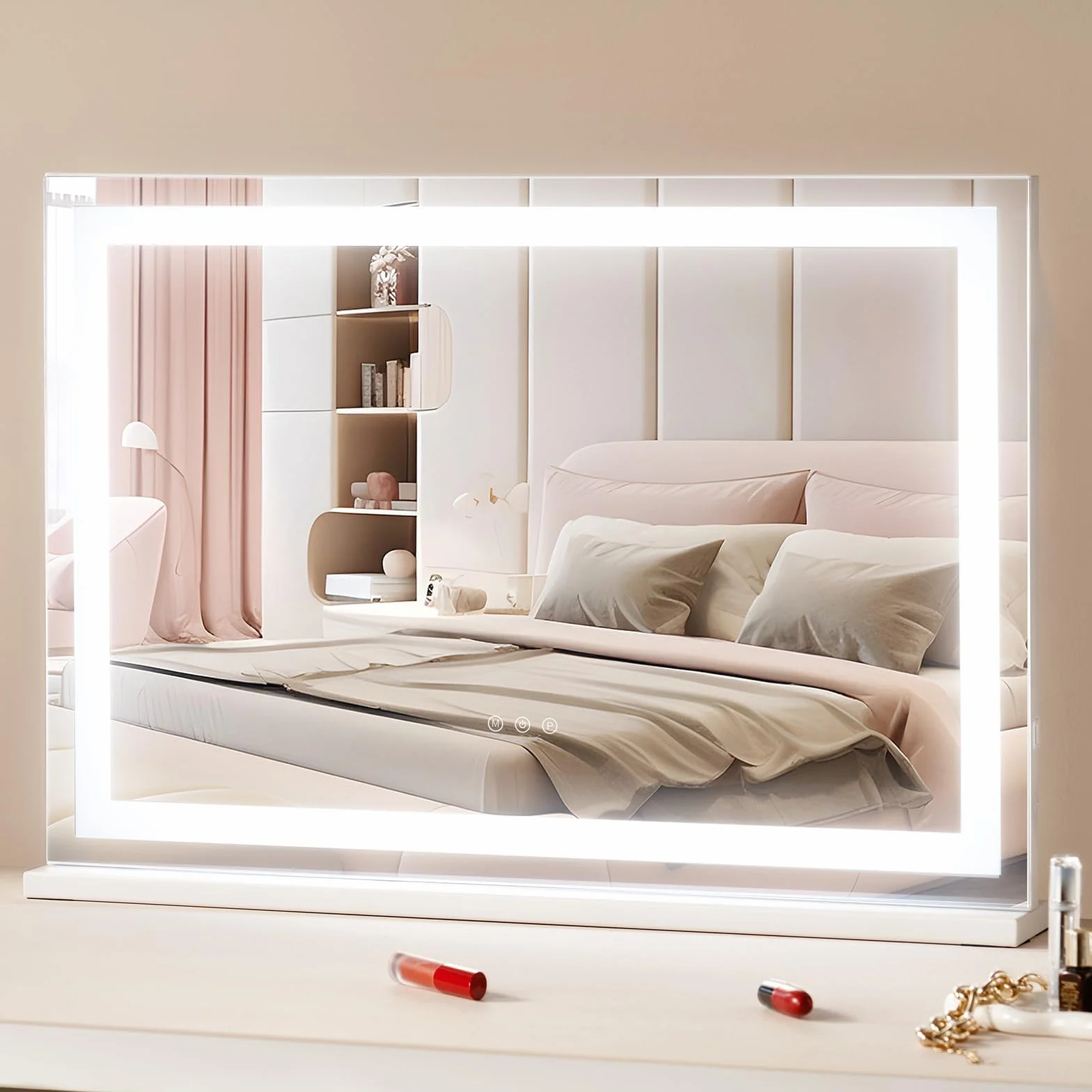 VEVOR Specchio per Trucco con Lampadine LED Porta USB Specchio per Trucco 3 Modalità di Illuminazione a Colori con Specchio Ingranditore 5X Rimovibile Controllo a Tocco Rotazione a 360° 797x547mm