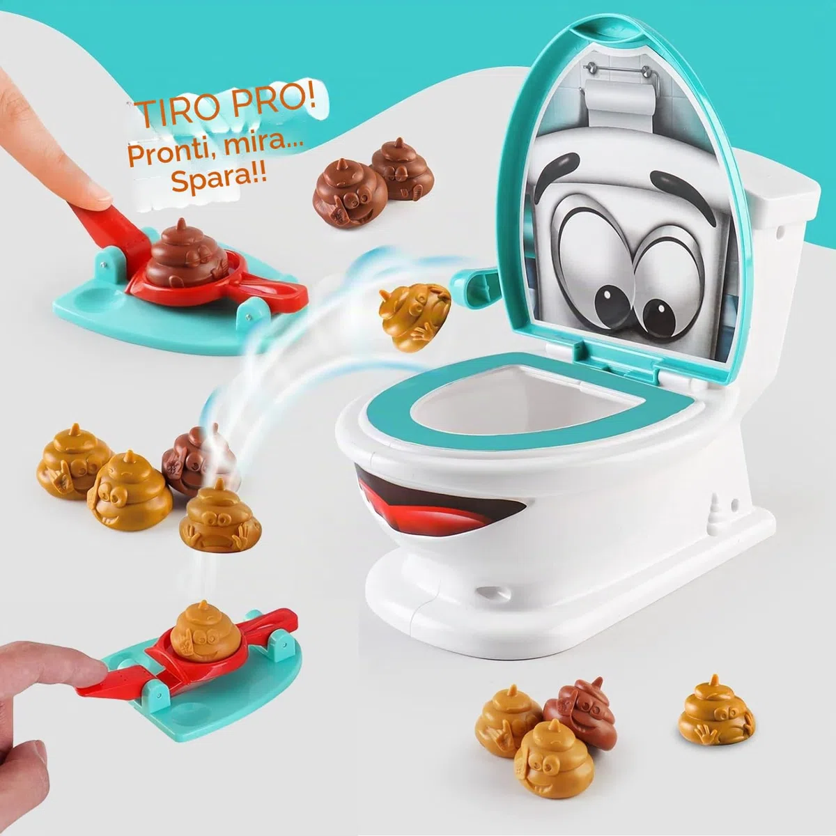 COSORO Spara alla Cacca Toilette Giocattolo,creatività Poop Shoot Game con 12 Cacca 2 Lanciatori 1 Sticker,Gioco di Cacca Famiglia,Gioco da Tavolo per Feste Familiari e attività di Gruppo per Bambini