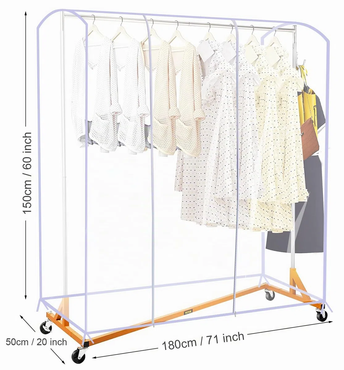 Ruibo - Copertura trasparente per appendiabiti, copriabiti antipolvere con 2 cerniere resistenti/Protettore impermeabile per abbigliamento (L:180x51x152 cm)