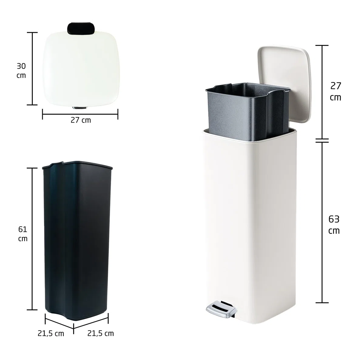 Amig - Pattumiera con pedale 30 litri Mod. Artvin - Colore bianco - Apertura igienica senza mani - 27 x 36 x 65 cm - Acciaio inox laccato - Cestino da cucina con coperchio ermetico