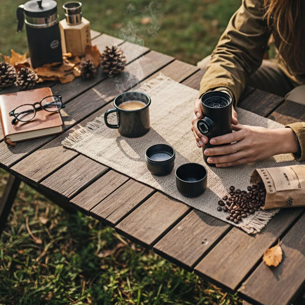Macchina da caffè espresso manuale portatile, macchina da caffè da viaggio per campeggio e ufficio, macchina da caffè con pressa manuale con custodia portatile per caffè fresco