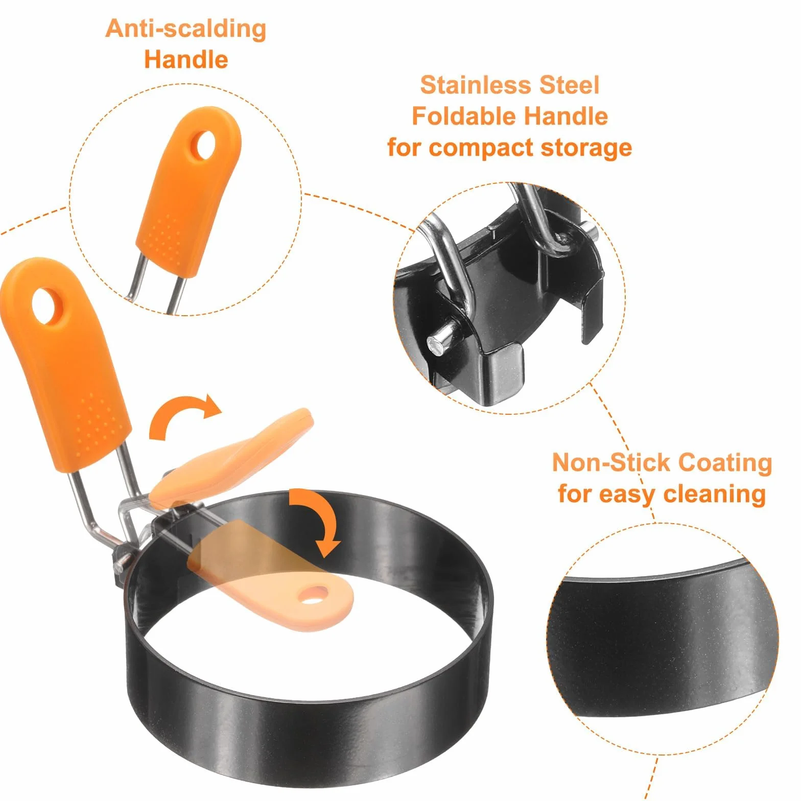 QUARKZMAN 2 Pezzi Anelli Per Uova 4" Acciaio Inossidabile Antiaderente Anello Per Pancake Con Manico In Silicone Per Piastra Frittura Uova Sandwich Omelette Colazione