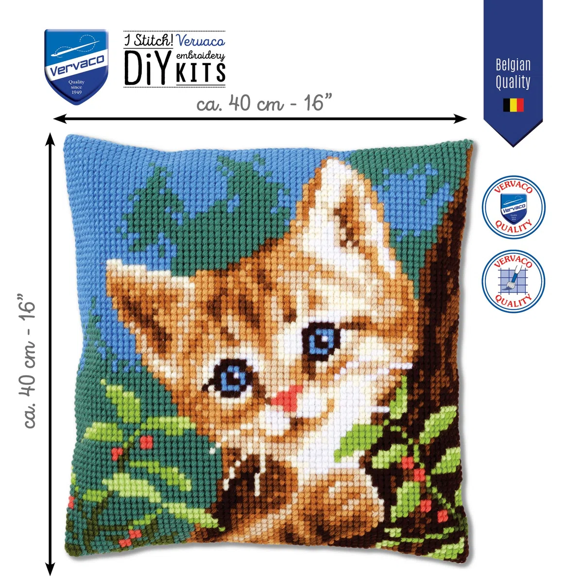 VERVACO Kit Cuscino Punto Croce Gatto su Un Albero Set Ricamo Principianti Cuscini Gobelin Decorativi ca. 40 x 40 cm Accessori per Lavoretti Creativi DIY Casa Decor Hobby Adulti Cross Stitch