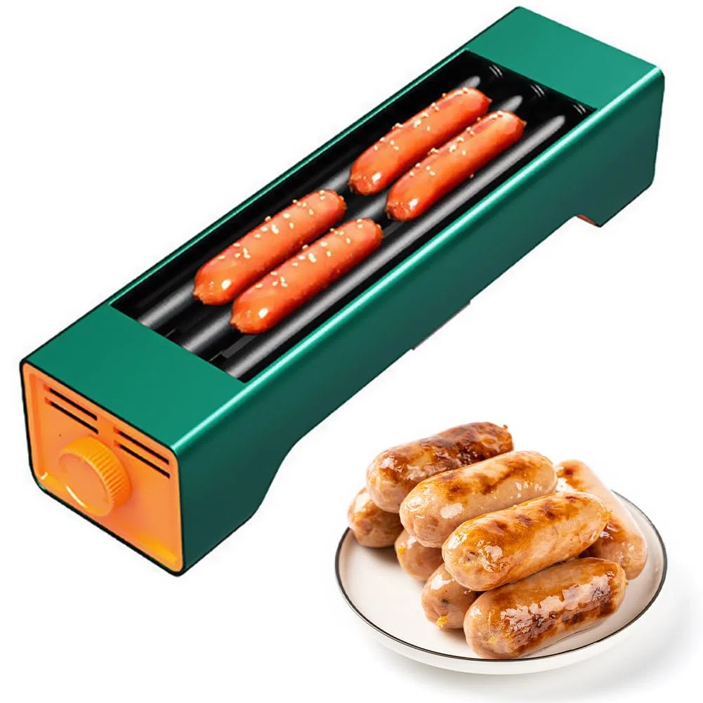 Rullo per griglia per hot dog, Rullo per hot dog in acciaio inossidabile, Macchina per cuocere alla griglia, Controllo della temperatura 0-180°C, Macchina per hot dog domestica per salsicce 3rods