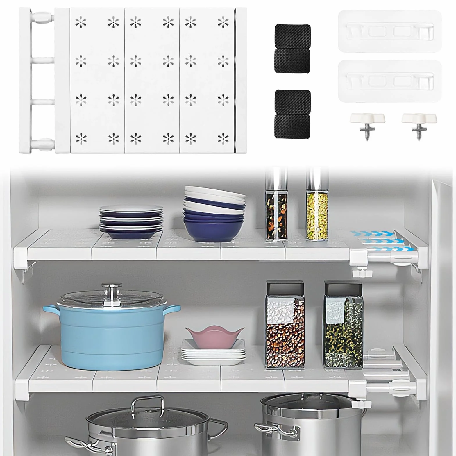 Ripiani regolabili – 24 cm di larghezza, lunghezza regolabile 38 – 60 cm – Ripiani espandibili per armadio, armadio, cucina, bagno