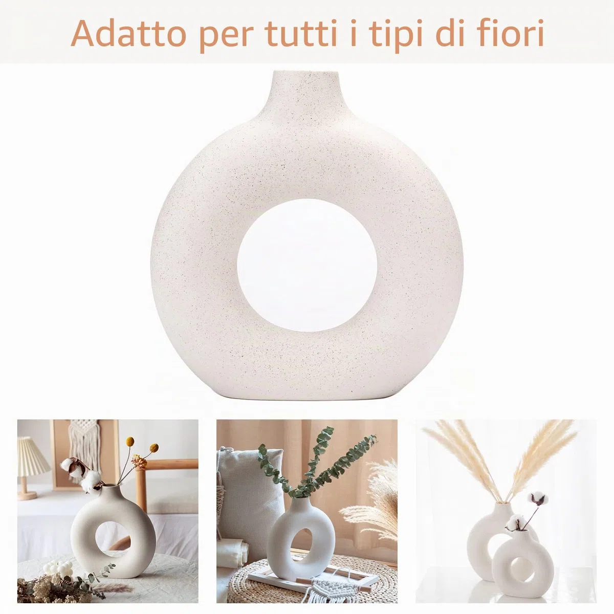 Vasi per Erba della Pampa, Vaso Creativo Decorazioni per la Casa Moderne, Vaso Fatto a Mano in Ceramica Bianca Fiori Secchi Ornamenti Artigianali per la Decorazione della Casa dell'Ufficio(M, Beige)