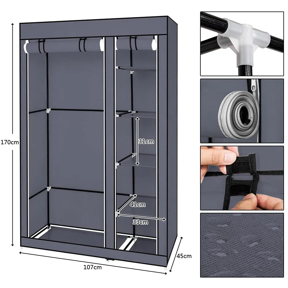 Alightup Armadio Camera Armadio da Riordinare Guardaroba Camera Appendiabiti in Tessuto Porta Vestiti Portatile per Camera da Letto da Adulto 5 Strati 6 Cubi, 110 x 45 x 175 cm, Grigio