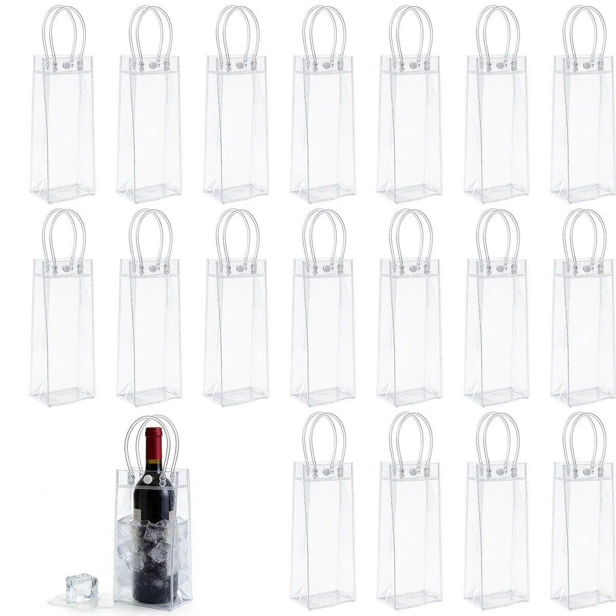 18 pezzi refrigeranti per bottiglie, sacchetto refrigerante: 25 x 10 x 10 cm, in PVC, per bottiglie di ghiaccio, per spumante, per acqua fredda, vino, bevande, feste, attività all'aperto