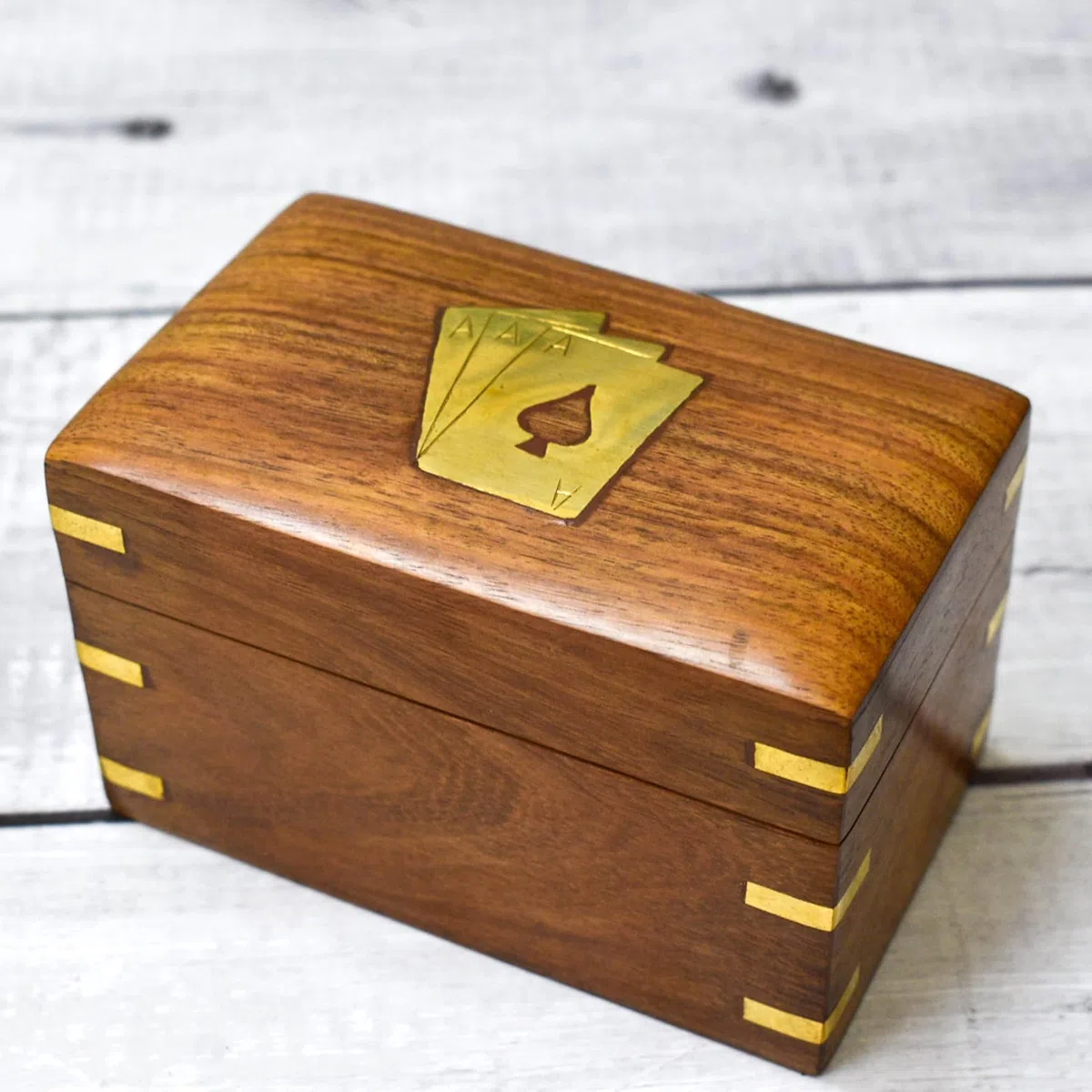 Ajuny Scatola per Carte da Gioco a Doppio Piano in Legno Realizzata a Mano con 2 Set di Carte da Gioco in Ottone Fine Regalo di Inaugurazione Della Casa