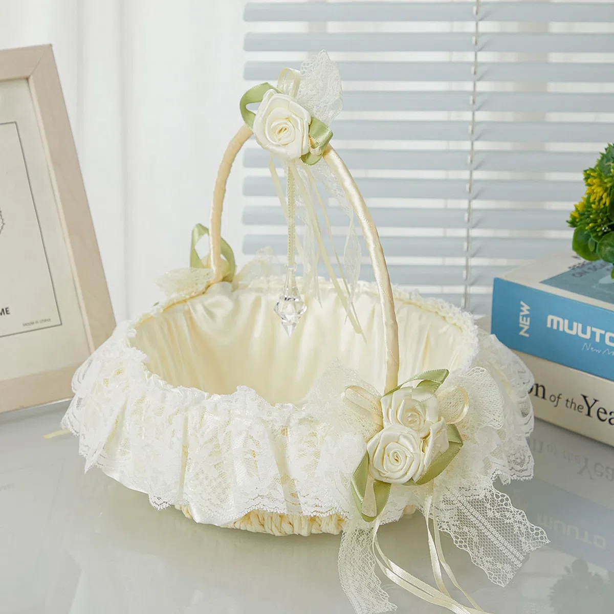 Cestini per Matrimoni, Cesto Matrimonio, Cestini da Matrimonio, Accessorio Indispensabile per i Matrimoni, Ottimo Regalo per Damigelle o Fioristi (Bianco Sporco)