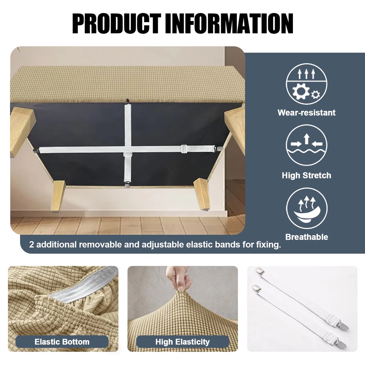 Copri Pouf Quadrata/Rettangolare Impermeabile, Fodera Per Poggiapiedi Elasticizzato Jacquard, Copri Ottomana Antiscivolo Con 2 Cinghie (Beige,1pc Square M)