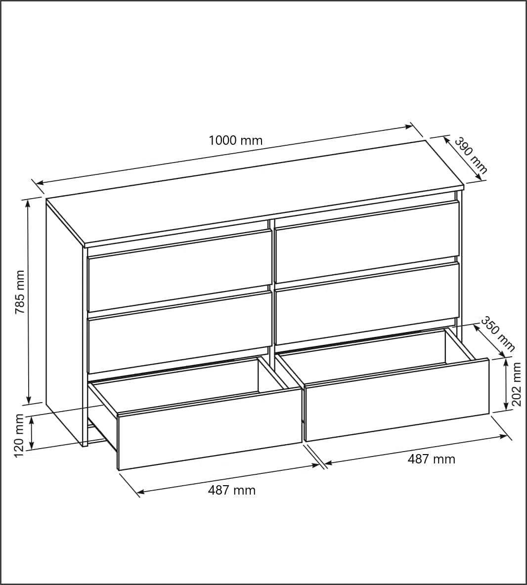 meble masztalerz Cassettiera Camera da Letto con 6 Cassetti - Credenza Soggiorno - Moderna Comò - Cassettiera Alta - Mobiletto con Cassetti - Bianco 100 x 39 x 78,5 cm