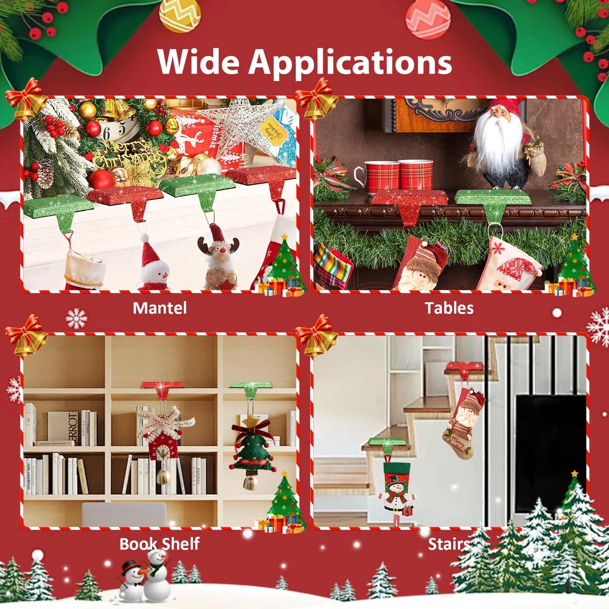 mumisuto Christmas Socks Hook, Appendino per Calze di Natale, Christmas Stocking Holder, Appendini Natalizi per Camino, Decorazioni Natalizie e Regali (4 pezzi)