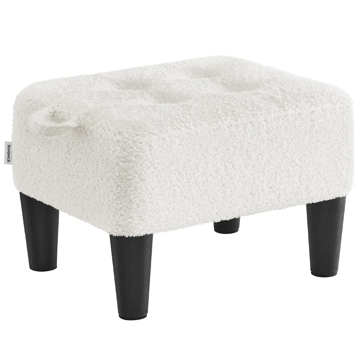 SONGMICS Sgabello Poggiapiedi, Pouf Contenitore in Tessuto Peluche, Imbottitura Spessa, Portata fino a 150 kg, per Soggiorno, Camera da Letto, Ingresso, Bianco Crema e Nero Inchiostro LOM503WD01
