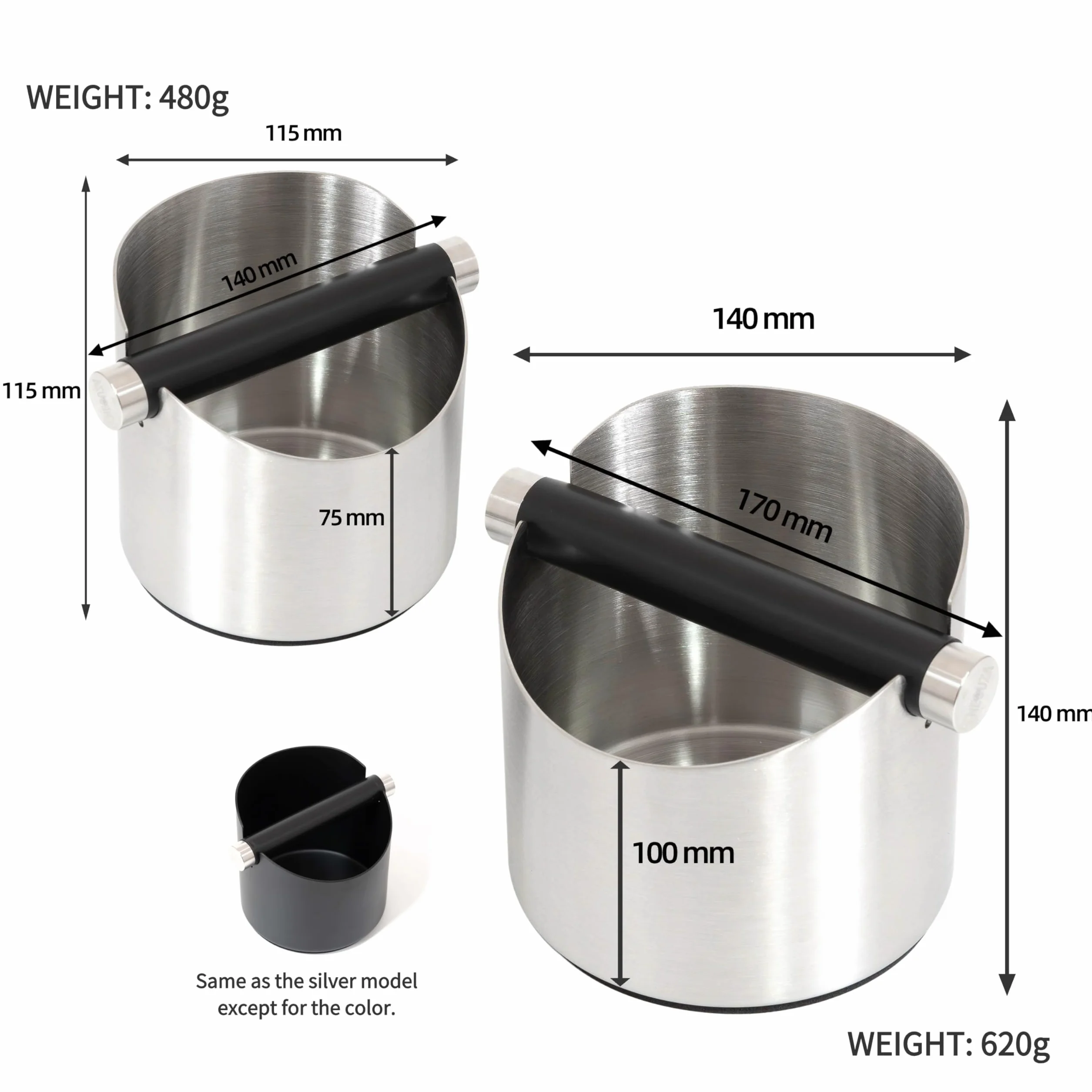 NEOUZA Knock Box - Pattumiera per macchina da caffè espresso, accessorio da barista, assorbe gli urti, con barra in metallo rimovibile (nero, M)