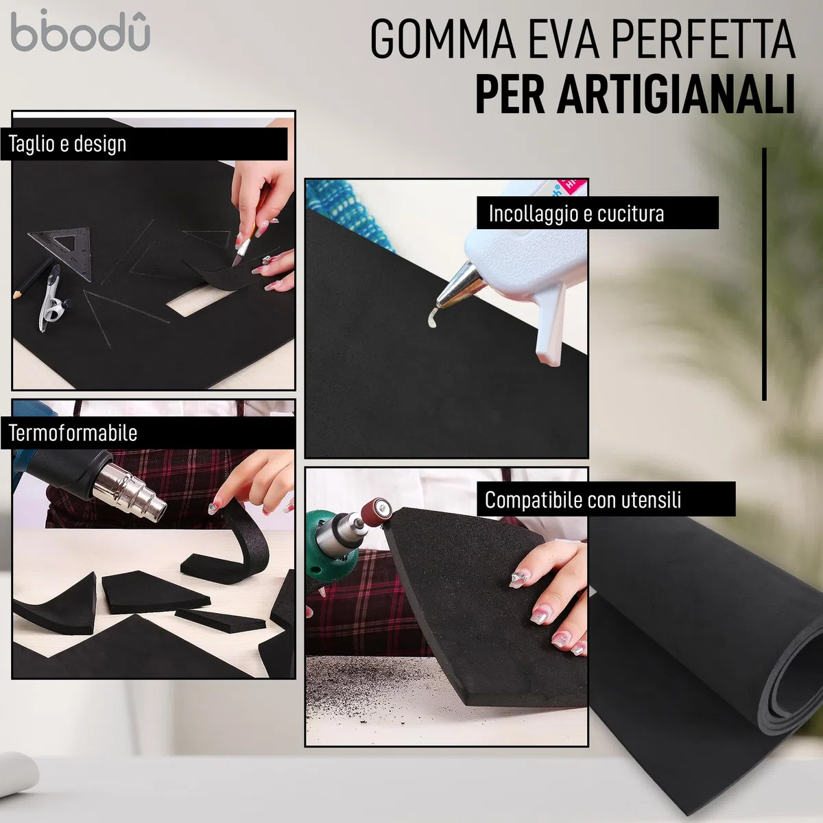 Rotolo di Gomma Eva Nera 10mm di Spessore | Dimensioni Fogli 99cm x 37cm, Densità 80 kg/m3 | Eva Foam Nero per Creazioni DIY, Foam Cosplay, Halloween | Adatto Bambini e Bambine