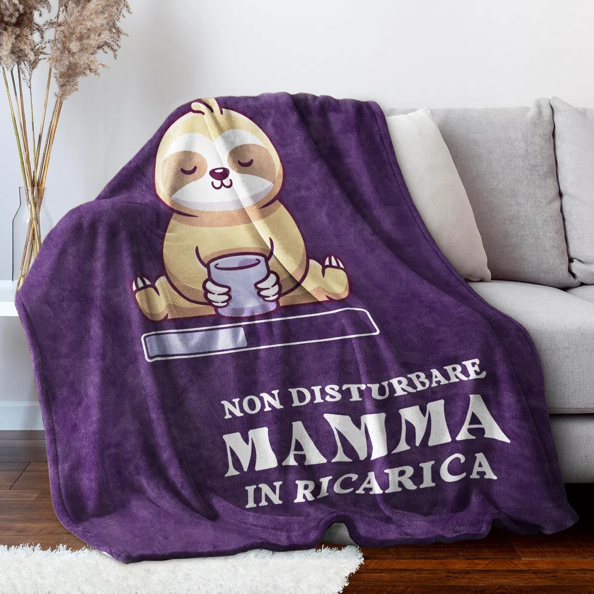 Niyewsor Regalo Mamma Compleanno, Regalo per Mamma Coperta, Natale Regali per la Mamma da Figlia e Figlio, Bradipo Coperta Flanella 130 x 150cm, Viola