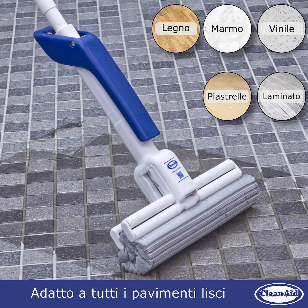 OneTouch Magic CleanAid, scopa mocio in PVA, ultra assorbente, permette di pulire i pavimenti senza bagnarsi e sporcarsi, ideale per tutte le superfici lisce