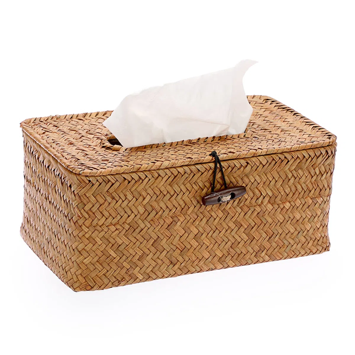 BTSKY Scatola rettangolare per fazzoletti facciali in alghe marine, decorativa in vimini intrecciato, organizer per cucina, bagno, ufficio e hotel, caramello