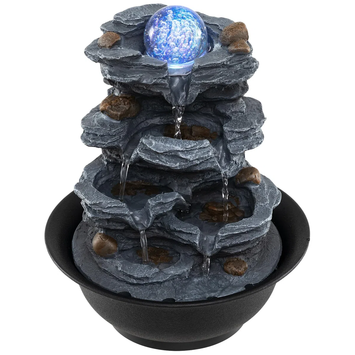 COSTWAY Fontana Zen da Interno, Fontana da Tavolo a Cascata con Luce LED, Pompa Silenziosa e Velocità dell'Acqua Regolabile, Fontanella Decorativa per Soggiorno, Ufficio e Camera da Letto (Modello 2)