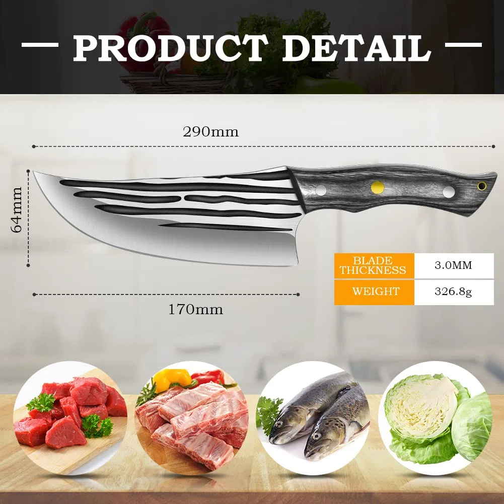 Home Safety Coltello da Macellaio, Coltello da Cucina Professionale 17cm per Disossare Forgiato a Mano per Carne Verdure Coltello per Grigliare all'aperto con Manico Ergonomico in Legno