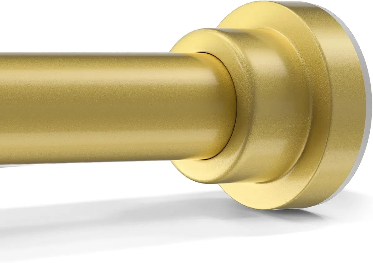 Asta per tende senza fori, 79 – 200 cm, Ø 22 mm, asta doccia a morsetto, asta estensibile per finestre, guardaroba e bagno (oro)