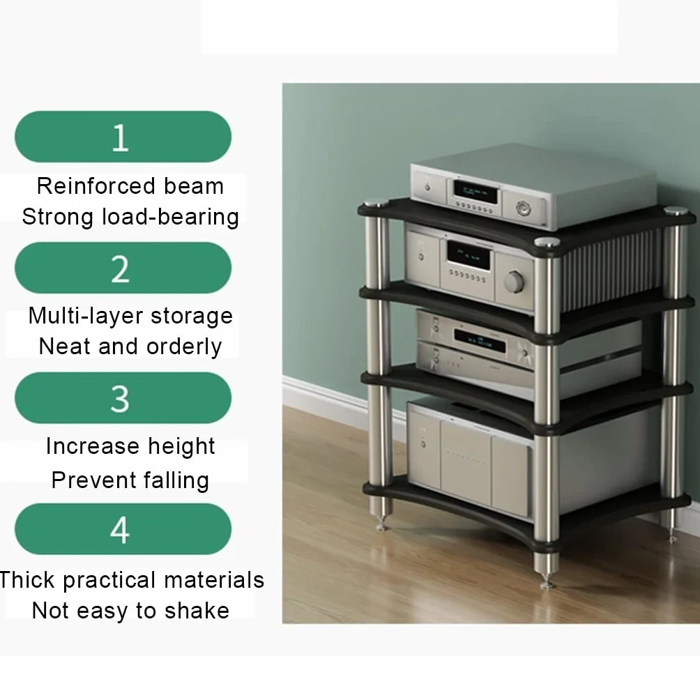 Scaffale AV Per Rack HiFi Supporto TV A 1/2/3/4 Livelli Mobile TV Mobile Per Amplificatore Hi-fi Mobile Per Apparecchiature Rack Per Altoparlanti Rack Per Amplificatore ( Color : Black , S : 60*48*85c
