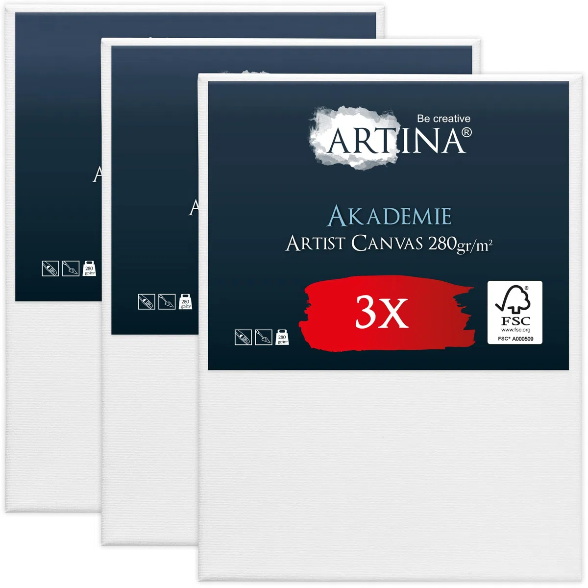 Artina Set da 3 Tela per Dipingere 70x100 cm - 100% Cotone 280g/m² – Telaio in Legno Certificato FSC – Non Si deforma – Canvas Tela Bianca Tele per Pittura – Tele per Dipingere Grandi Akademie