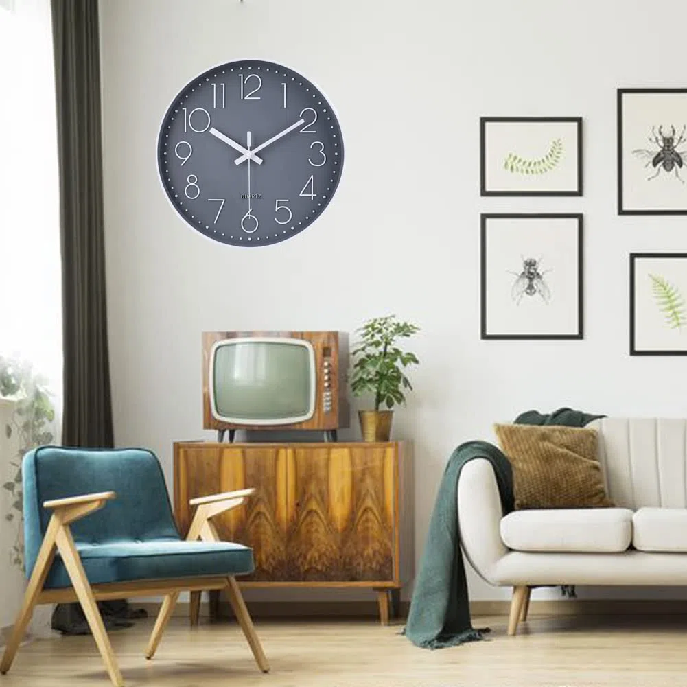 Moderno Orologio da Parete Silenzioso Orologio da Cucina Quarzo da 30 cm (Grigio-Bianco)