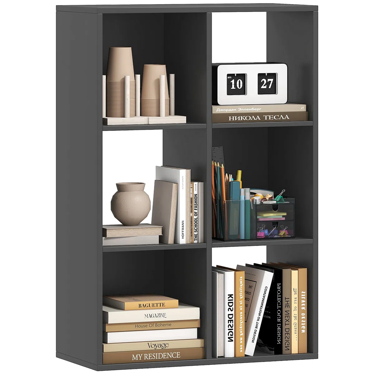 HOMCOM Libreria a Cubi con 6 Ripiani Portaoggetti dal Design Rustico, Libreria Moderna in Legno, per Cameretta, Studio, Ufficio, 61.5x29.5x91.5 cm, Nero