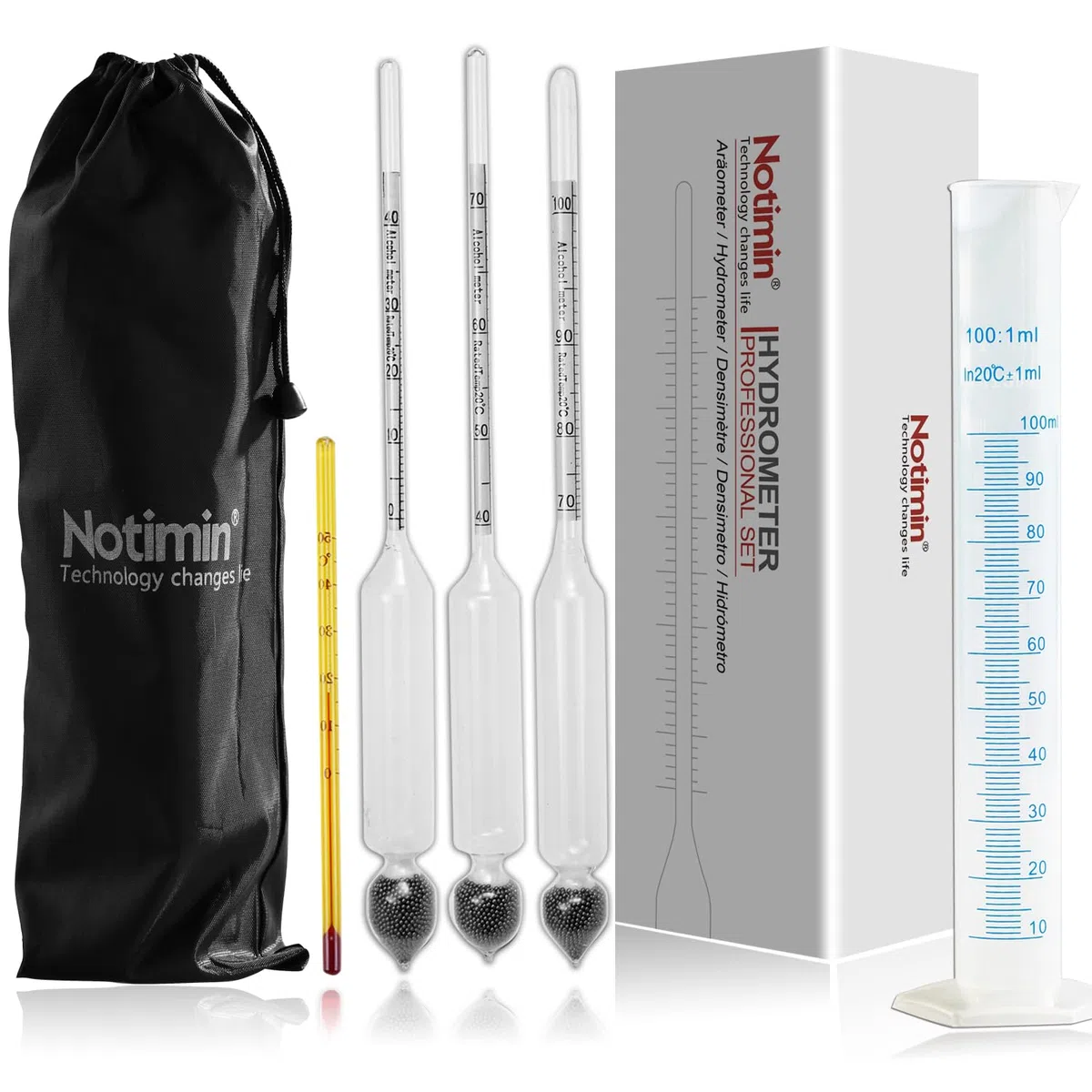alcolometro 3 Pezzi 0-100Vol% di idrometro Alcoholmeter Tester Set Alcohol Vinometer + Termometro, per Grappa, Distillati,Whisky, Brandy, Wodka, Spirito