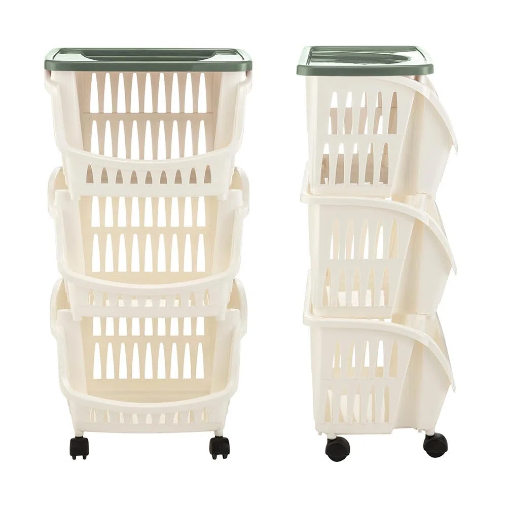 Carrello Con Ruote E Vassoio - Bianco/verde - L 39,5 X L 30 X H 77 Cm