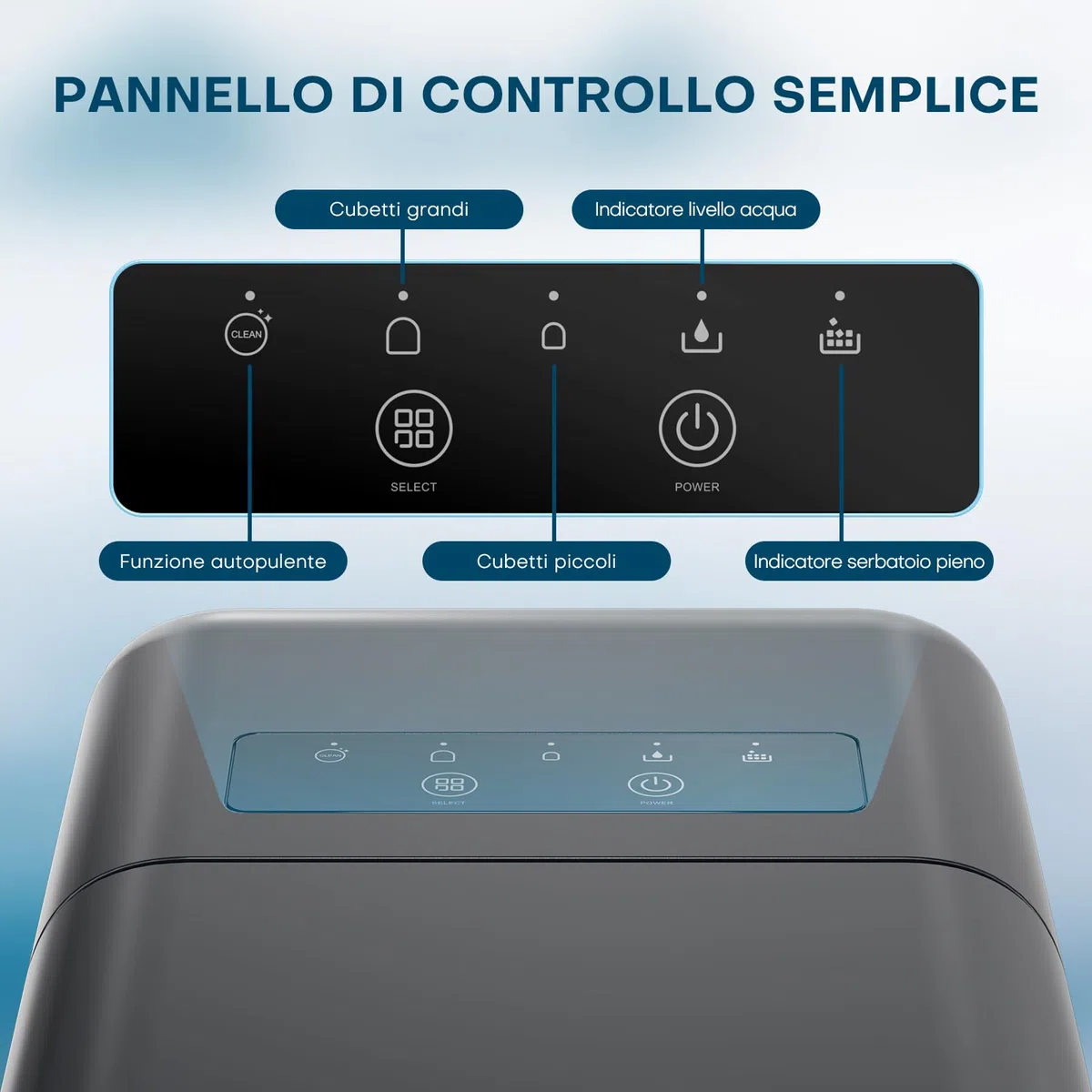 QEXREED Macchina del ghiaccio da banco, 9 cubetti in 6 min, 12 kg/24h, autopulente, macchina ghiaccio casa con paletta e cestello, per cucina, ufficio, camper, aperitivi e serate tra amici